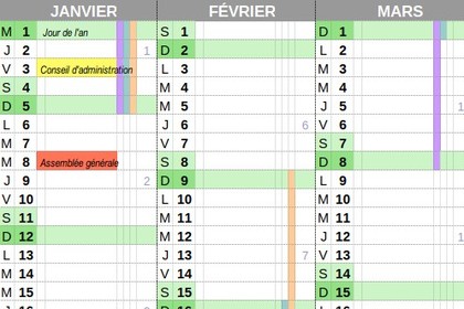 calendrier google sheets A4