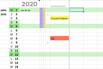 calendrier google sheets A4